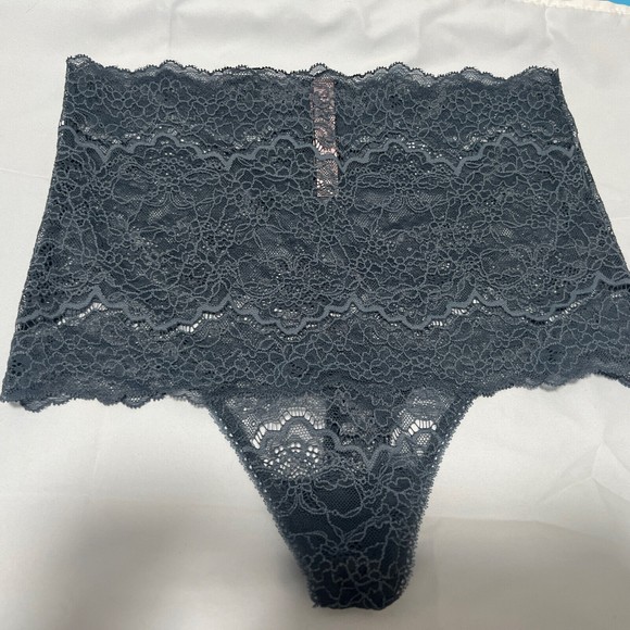 Victoria's Secret Nwt High Waist‎ Floral Lace Sexy Thong Panty S Blue - Picture 1 of 2